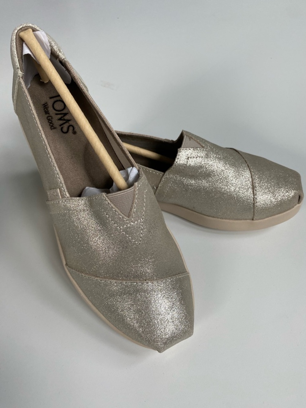 Toms Alpargata Plus Champagne Metallic Suede Slip-On Flats 6